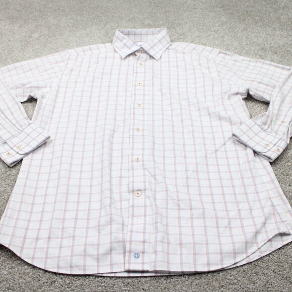 David Donahue Men's Dress Shirt - White with Blue and Red Plaid - Picture 3 of 14